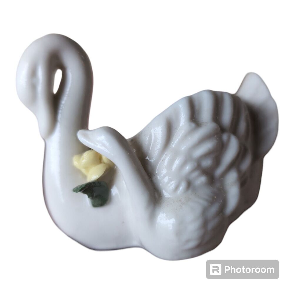 Vintage Porcelain Small Vase White Swan Bud Vase Decor Home Collectible Floral